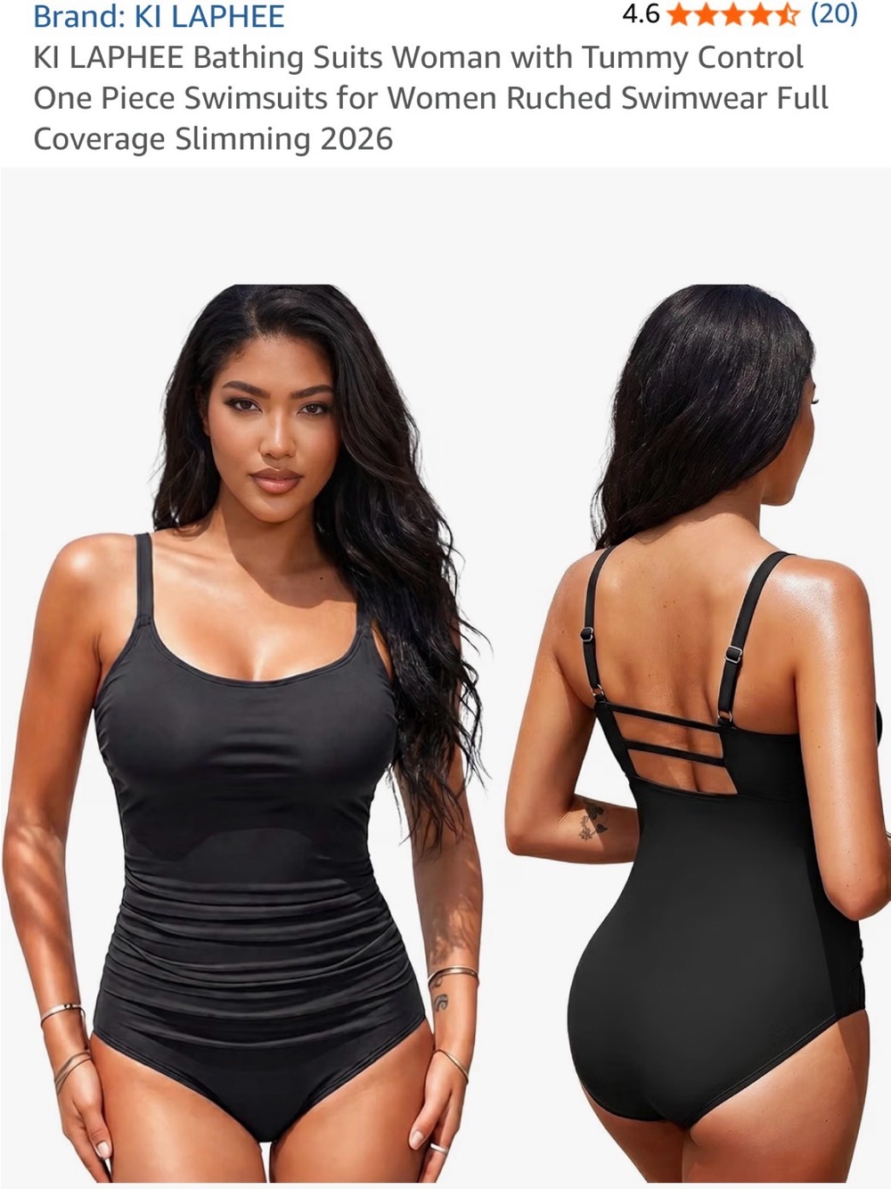 Classic Black One-Piece Swimsuit with Ruched Front L/10